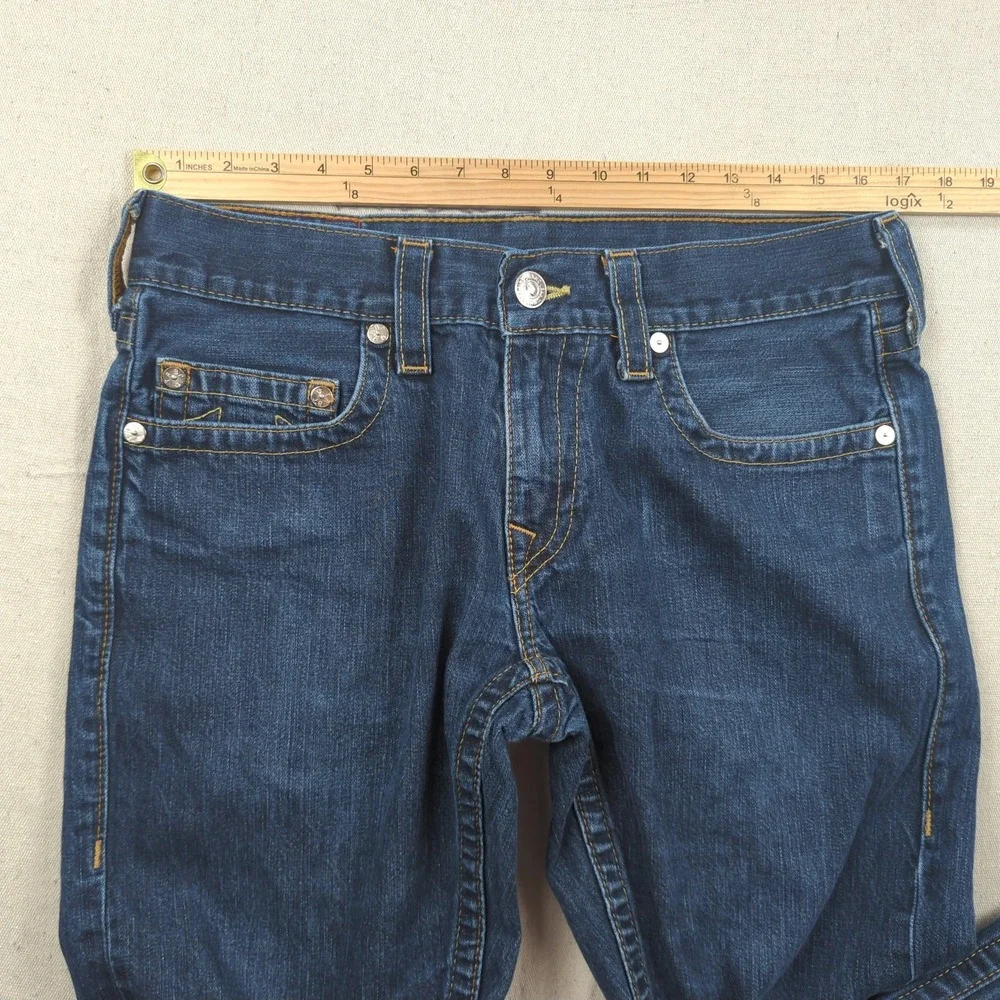 True Religion Jeans Mens 32x29 Blue Bobby Straight Dark Wash Hemmed